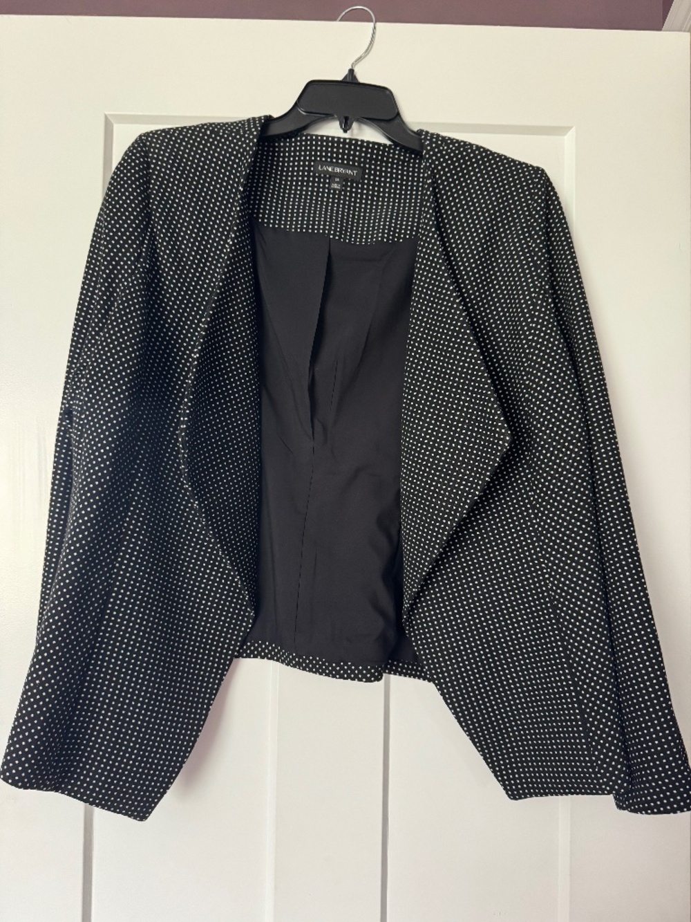 Lane Bryant Black White Dot Open Front Blazer Jacket Size 16
